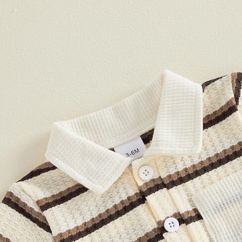 Infant Baby Boy Outfit Striped Print Lapel Collar Button Short Sleeve T Shirt Romper Newborn Jumpsuit Summer Clothes in Saudi Arabia