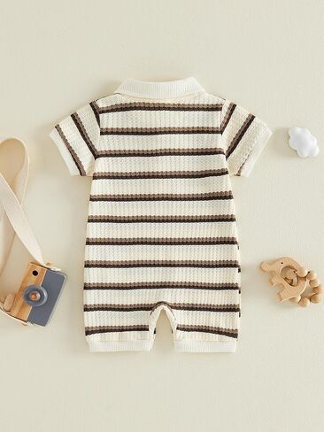 Infant Baby Boy Outfit Striped Print Lapel Collar Button Short Sleeve T Shirt Romper Newborn Jumpsuit Summer Clothes in Saudi Arabia