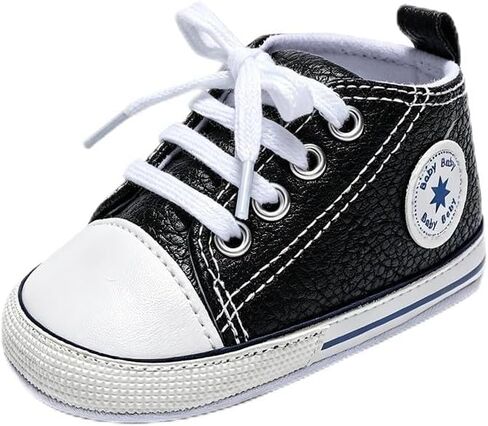 Baby Boys Girls Shoes,Infant Non-Slip PU Leather High Top Sneakers,Toddler Soft Rubber Sole First Walking Shoes 0-18 Months in Saudi Arabia