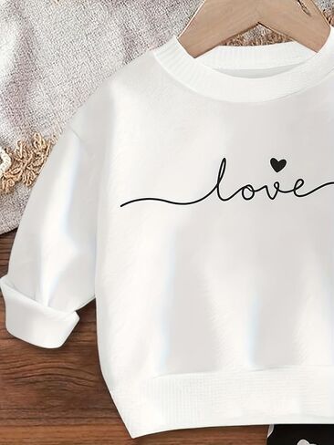 طفل الفتيات 2 قطعة طويلة الأكمام Crewneck بلوزات أعلى و القلب طباعة السراويل مجموعة ربيع الخريف الملابس وتتسابق ل 6M-3Y in Kuwait