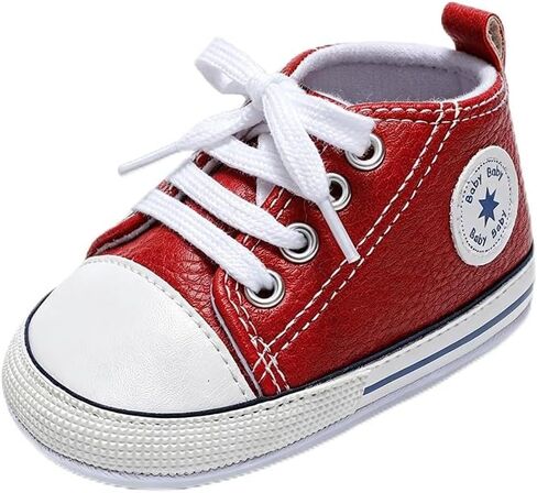Baby Boys Girls Shoes,Infant Non-Slip PU Leather High Top Sneakers,Toddler Soft Rubber Sole First Walking Shoes 0-18 Months in Kuwait