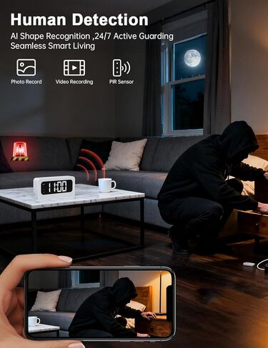 كاميرا ساعة ذكية، كاميرا أمان واي فاي 5G و2.4G داخلية، كاميرات 2K لأمن المنزل، كاميرا مربية 3 في 1 مع منبه، رؤية ليلية ملونة كشف الحركة البشرية، تسجيل SD محلي in Kuwait