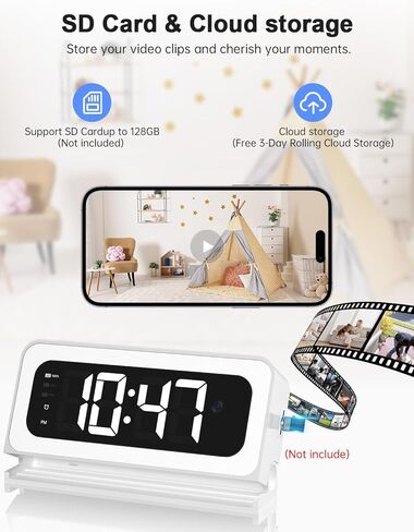 كاميرا ساعة ذكية، كاميرا أمان واي فاي 5G و2.4G داخلية، كاميرات 2K لأمن المنزل، كاميرا مربية 3 في 1 مع منبه، رؤية ليلية ملونة كشف الحركة البشرية، تسجيل SD محلي in Kuwait