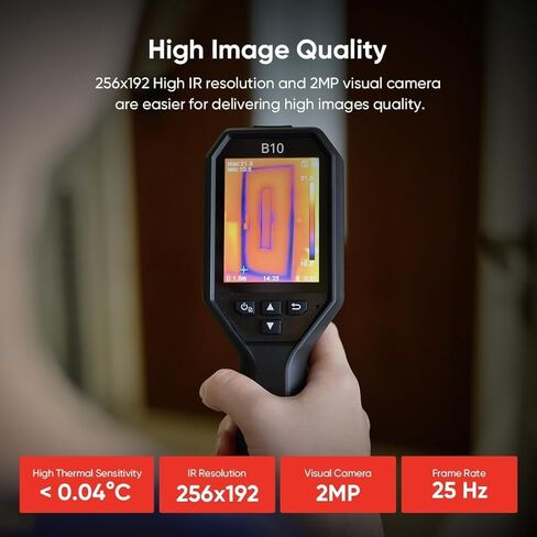 كاميرا HIKMICRO B10 الحرارية بدقة 256 × 192 بالأشعة تحت الحمراء مع كاميرا مرئية 2 ميجابكسل، كاميرا تصوير حراري لفحص المنزل، معدل تحديث 25 هرتز، ماسح ضوئي حراري مع شاشة LCD مقاس 3.2 بوصة، IP54، -4 درجة فهرنهايت ~ 1022 درجة فهرنهايت in Saudi Arabia