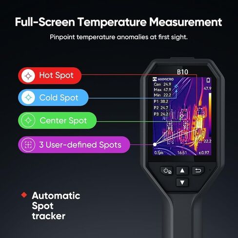 كاميرا HIKMICRO B10 الحرارية بدقة 256 × 192 بالأشعة تحت الحمراء مع كاميرا مرئية 2 ميجابكسل، كاميرا تصوير حراري لفحص المنزل، معدل تحديث 25 هرتز، ماسح ضوئي حراري مع شاشة LCD مقاس 3.2 بوصة، IP54، -4 درجة فهرنهايت ~ 1022 درجة فهرنهايت in Saudi Arabia