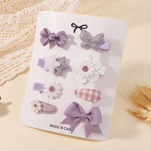 8pcs Baby Girls Hair Clips 1.7"-2.5" Boutique Grosgrain Ribbon Flower Hair Bow Clips Glitter Star Butterfly Barrettes Hair Accessories for Girls Toddler Kids in Saudi Arabia