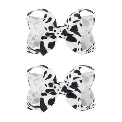 YanJie 3‘’ Moo Cow Print Hair Bow for Girls 2PCS Cowgirl Accessories Infant Toddler Kids Teen Baby Girl Hair Clips Black and White Hairpins in Kuwait