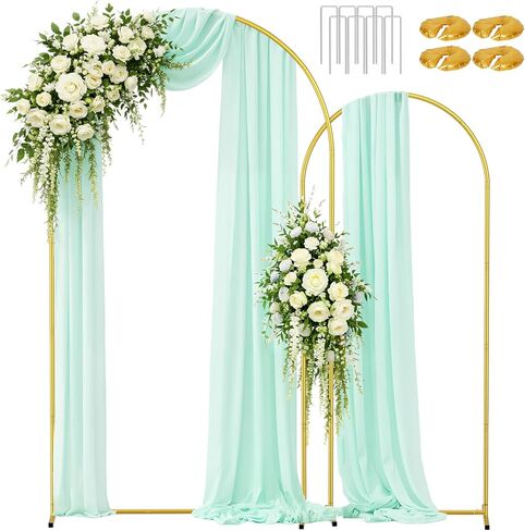 EMART Metal Arch Backdrop Stand with Ground Nails & Water Bags, 7.2FT & 6FT Set of 2 Wedding Arch Stand with Carry Bag, Balloon Arched Backdground Frame for Party Decoration Baby Shower Birthday in Kuwait