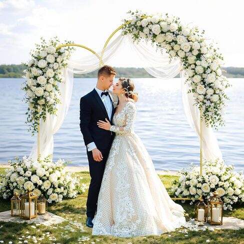 EMART Metal Arch Backdrop Stand with Ground Nails & Water Bags, 7.2FT & 6FT Set of 2 Wedding Arch Stand with Carry Bag, Balloon Arched Backdground Frame for Party Decoration Baby Shower Birthday in Kuwait