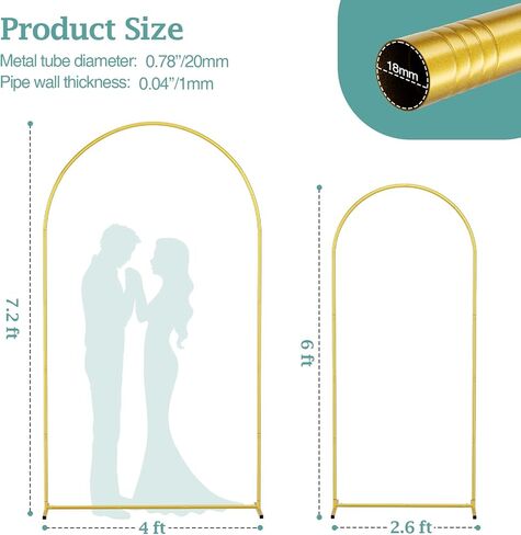 EMART Metal Arch Backdrop Stand with Ground Nails & Water Bags, 7.2FT & 6FT Set of 2 Wedding Arch Stand with Carry Bag, Balloon Arched Backdground Frame for Party Decoration Baby Shower Birthday in Kuwait