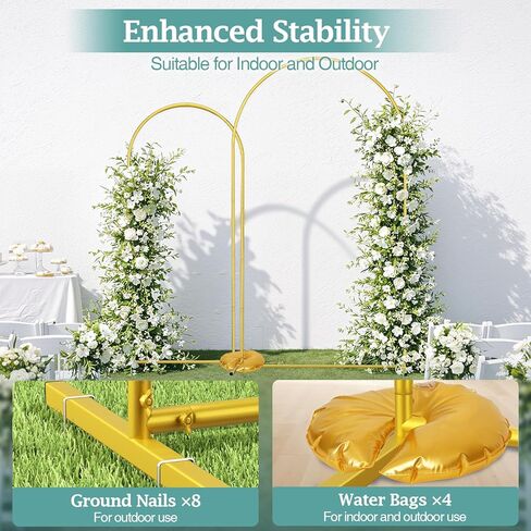 EMART Metal Arch Backdrop Stand with Ground Nails & Water Bags, 7.2FT & 6FT Set of 2 Wedding Arch Stand with Carry Bag, Balloon Arched Backdground Frame for Party Decoration Baby Shower Birthday in Kuwait