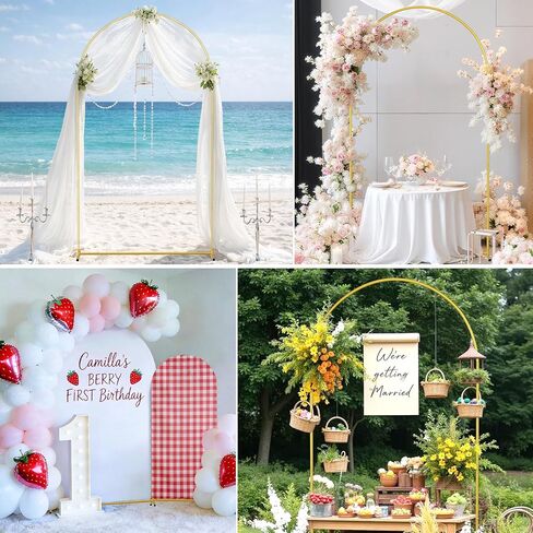 EMART Metal Arch Backdrop Stand with Ground Nails & Water Bags, 7.2FT & 6FT Set of 2 Wedding Arch Stand with Carry Bag, Balloon Arched Backdground Frame for Party Decoration Baby Shower Birthday in Kuwait