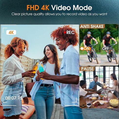 4K Digital Camera for Photography Autofocus, 48MP Vlogging Camera with Flash & Viewfinder, 16X Zoom Anti-Shake Compact Point and Shoot Camera for Travel, 32GB Card & 2 Batteries in Kuwait