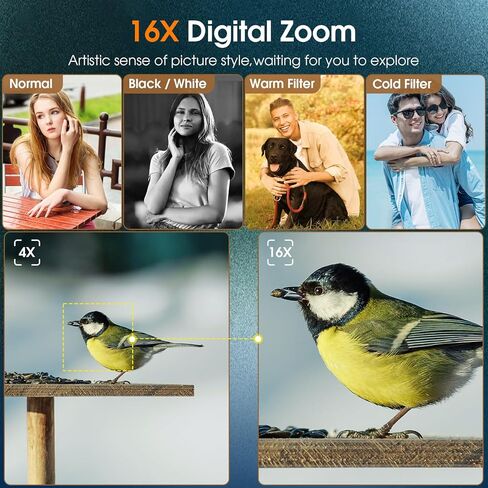 4K Digital Camera for Photography Autofocus, 48MP Vlogging Camera with Flash & Viewfinder, 16X Zoom Anti-Shake Compact Point and Shoot Camera for Travel, 32GB Card & 2 Batteries in Kuwait