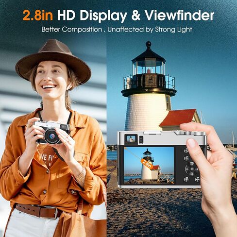 4K Digital Camera for Photography Autofocus, 48MP Vlogging Camera with Flash & Viewfinder, 16X Zoom Anti-Shake Compact Point and Shoot Camera for Travel, 32GB Card & 2 Batteries in Kuwait