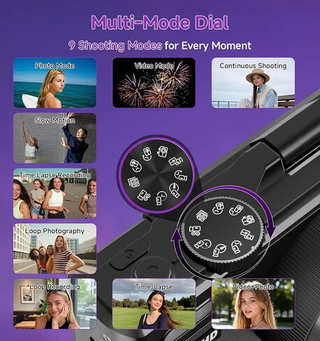 5K Digital Camera for Photography,80MP Digital Camera with 3" 180° Flip Screen with 18X Zoom,64GB SD Card,Travel Camera for YouTube with Anti-Shake,Vlogging Camera for Teens, Black in Kuwait