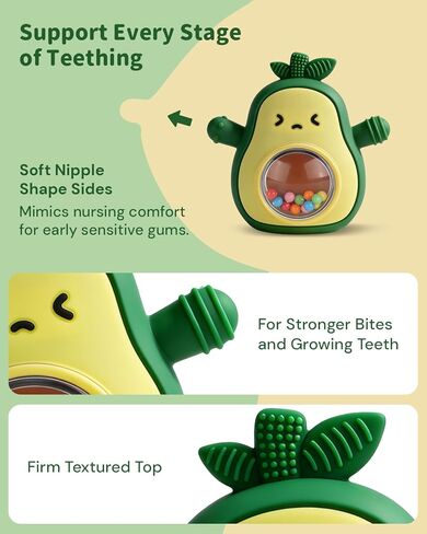 Baby Teething Toys, Easy Hold Stay-On Silicone Hand Mitten Teether with Rattle, Sensory Teething Relief for 3–6 and 6–12 Month Babies in Kuwait