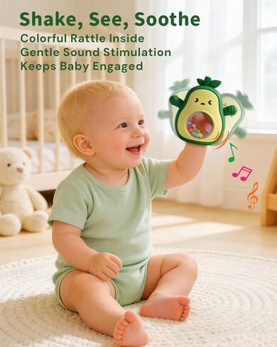 Baby Teething Toys, Easy Hold Stay-On Silicone Hand Mitten Teether with Rattle, Sensory Teething Relief for 3–6 and 6–12 Month Babies in Kuwait