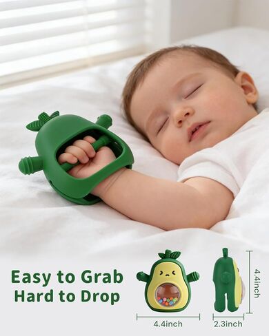 Baby Teething Toys, Easy Hold Stay-On Silicone Hand Mitten Teether with Rattle, Sensory Teething Relief for 3–6 and 6–12 Month Babies in Kuwait