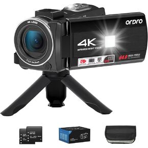 ORDRO Video Camera Camcorder 4K 64MP Vlogging Camera for YouTube 18X Digital Zoom Camera 3.0''Flip Screen, IR Night Vision, Includes 2 Batteries+Tripod in Kuwait