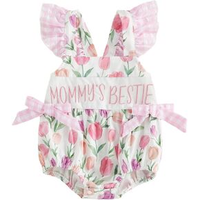 Newborn Daddys Girl Letter Embroidery Flying Sleeve Romper Summer Clothes | Polyester, Rose Print, Square Neck, Sleeveless, suitable for Summer and Fathers Day, Safe to Skin and Easy to Wash in Kuwait