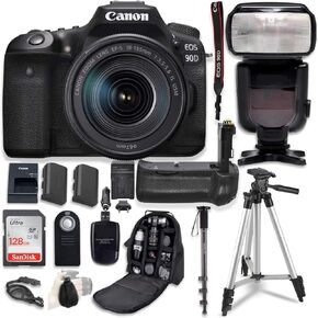 كاميرا Canon EOS 90D الرقمية SLR مع مجموعة عدسات USM مقاس 18-135 مم من Canon + مقبض بطارية وحزمة ملحقات احترافية (16 عنصرًا) (متجددة) in Kuwait