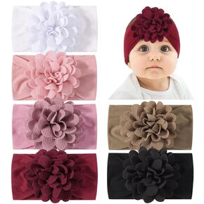 jollybows 6pcs Baby Girls Flower Hair Headbands Nylon Hair Bands | Elastic Hair Accessories for Newborn Kids Infants Toddlers Light Color in Kuwait
