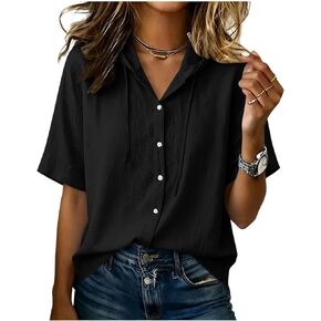 Cotton Linen Hoodies for Women Button Down Sun Protection Tops Casual Summer Collared Beach Vacation Gauze Blouses in Kuwait