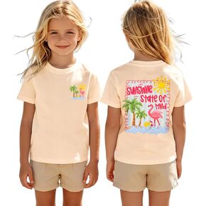 Hawaiian Shirts for Toddler Girls Flamingo Sunshine State of Mind Graphic Tee Kids Beach Vacation Summer T-Shirt in Kuwait