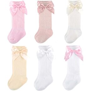 6 Pairs Preemie Knee High Socks with Bows Newborn Soft Cotton Tube Socks Baby Girl Infant Long Socks 0 to 3 Months in Kuwait