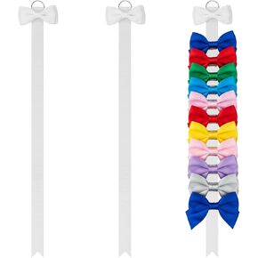 3 Pcs Bow Holder for Girls Hair Bows, 38" Long Wall Hanging Hair Bow Organizer for Headbands & Clips, White Ribbon Storage Rack for Nursery Decor, Baby Room Bedroom in Kuwait