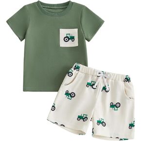 Toddler Baby Boy Summer Clothes Short Sleeve Animal Embroidery T-Shirt Tops Joggers Shorts 2Pcs Little Boys Outfit in Kuwait