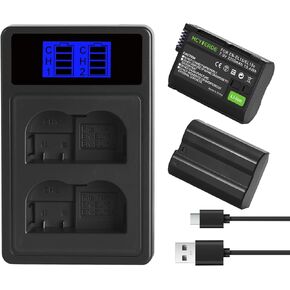 عبوتان من بطارية EN-EL15 EN-EL15a مع شاحن USB مزدوج متوافق مع كاميرات Nikon Z6 Z7 D750 D850 D7000 D7100 D7200 D7500 D500 D600 D610 D780 D800 D800e D810 D810a in Kuwait