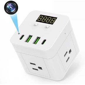 8-in-1 1080P WiFi Camera & Charger, Wall Plug-in Security Cam with 160° Wide-Angle, Live View, 2.4G WiFi, Night Vision, SD Storage, Compatible with Alexa/Google Home for Pet/Baby/Nanny in Kuwait