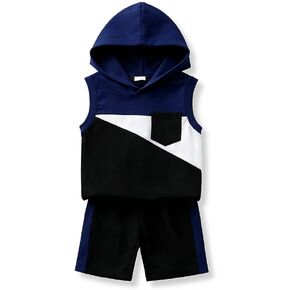 2-6 Years Toddler Boy's 2 Piece Outfits Color Block Sleeveless Hoodie Tank Tops & Shorts Set Boys Summer Clothes in Saudi Arabia