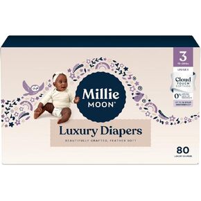 Millie Moon Luxury Disposable Baby Diapers Size 1 I 100 Count I, Ultra Soft Comfort, Absorbent Core for Day & Night Use, Wetness Indicator, Gentle Materials, Secure Fit in Kuwait