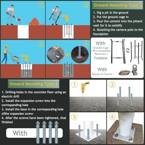 Galvanized Steel Surveillance Pole with 4 Brackets, Durable Security Camera Stand for Enhanced Monitoring in Various Outdoor Areas in Saudi Arabia
