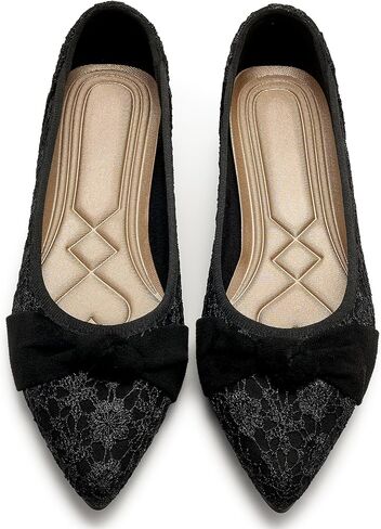 Ablanczoom Women's Lace Ballet Flats: Pointed Toe Bow Knot Dress Shoes - Comfortable Slip On Bridesmaid Flats for Wedding in Kuwait