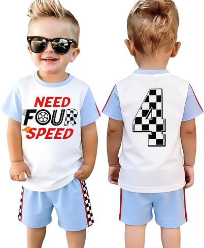 GLIGLITTR 4th Birthday Boy Outfit Need Four Speed Birthday T-Shirts and Race Car Shorts Set Kids 4 Year old Summer Clothes in Kuwait