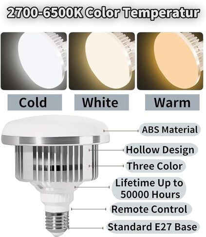 2 حزمة 85W LED 2700-6500K مصباح التصوير الفوتوغرافي، جهاز التحكم عن بعد 3 ألوان أبيض / بارد / ضوء دافئ، E27 قاعدة سوفت بوكس ​​أضواء صور فيديو استوديو الإضاءة in Kuwait