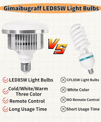 2 حزمة 85W LED 2700-6500K مصباح التصوير الفوتوغرافي، جهاز التحكم عن بعد 3 ألوان أبيض / بارد / ضوء دافئ، E27 قاعدة سوفت بوكس ​​أضواء صور فيديو استوديو الإضاءة in Kuwait