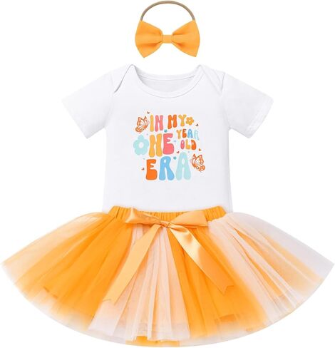 IDOPIP Baby Girl First Birthday Outfit In My One Year Old Era Romper Tulle Tutu Skirt Set with Headband Cake Smash Photoshoot in Kuwait