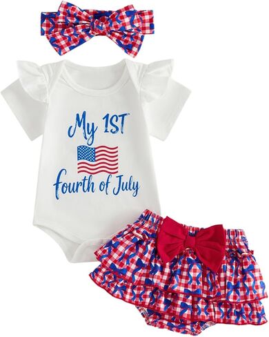 My First 4th of July Baby Girl Outfits Cute Short Sleeve Romper Popsicle/Firework Print Dress Skirt Headband Sets in Saudi Arabia