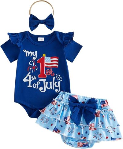 My First 4th of July Baby Girl Outfits Cute Short Sleeve Romper Popsicle/Firework Print Dress Skirt Headband Sets in Saudi Arabia