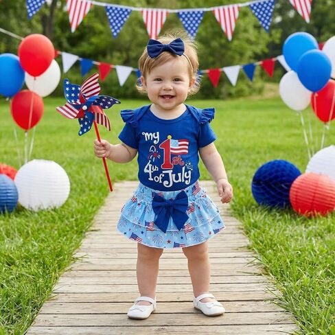 My First 4th of July Baby Girl Outfits Cute Short Sleeve Romper Popsicle/Firework Print Dress Skirt Headband Sets in Saudi Arabia