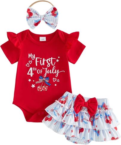 My First 4th of July Baby Girl Outfits Cute Short Sleeve Romper Popsicle/Firework Print Dress Skirt Headband Sets in Saudi Arabia