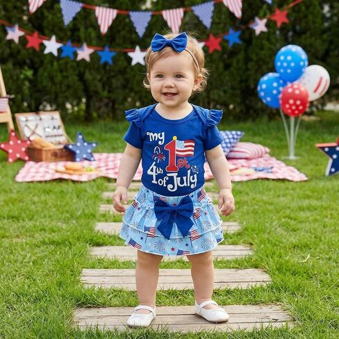 My First 4th of July Baby Girl Outfits Cute Short Sleeve Romper Popsicle/Firework Print Dress Skirt Headband Sets in Saudi Arabia