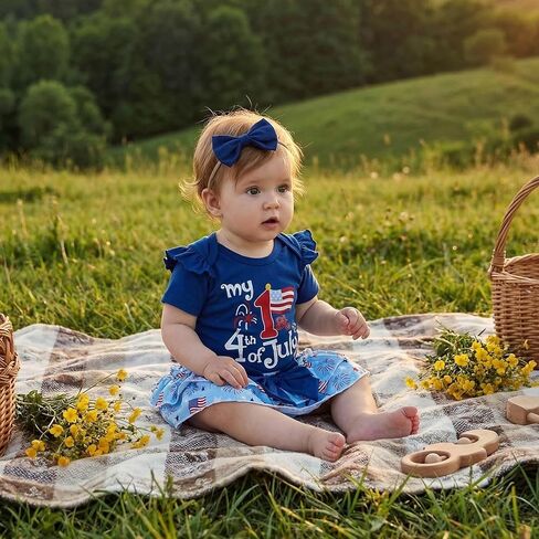 My First 4th of July Baby Girl Outfits Cute Short Sleeve Romper Popsicle/Firework Print Dress Skirt Headband Sets in Saudi Arabia