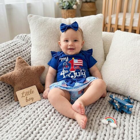 My First 4th of July Baby Girl Outfits Cute Short Sleeve Romper Popsicle/Firework Print Dress Skirt Headband Sets in Saudi Arabia