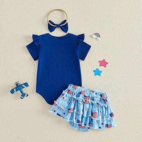 My First 4th of July Baby Girl Outfits Cute Short Sleeve Romper Popsicle/Firework Print Dress Skirt Headband Sets in Saudi Arabia